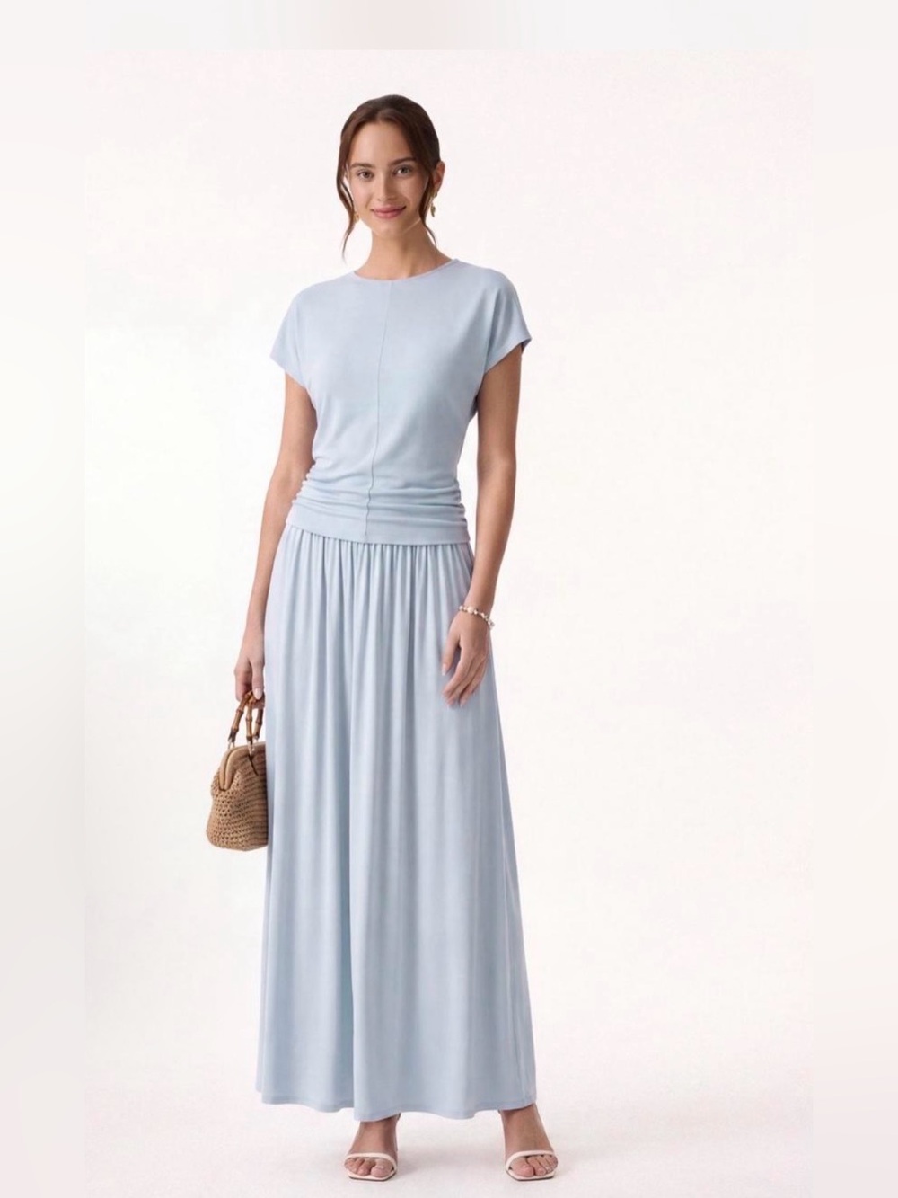OGL Tencel-Linen
2Pcs Set Round Neck Top & A-Line Maxi Skirt light blue Large